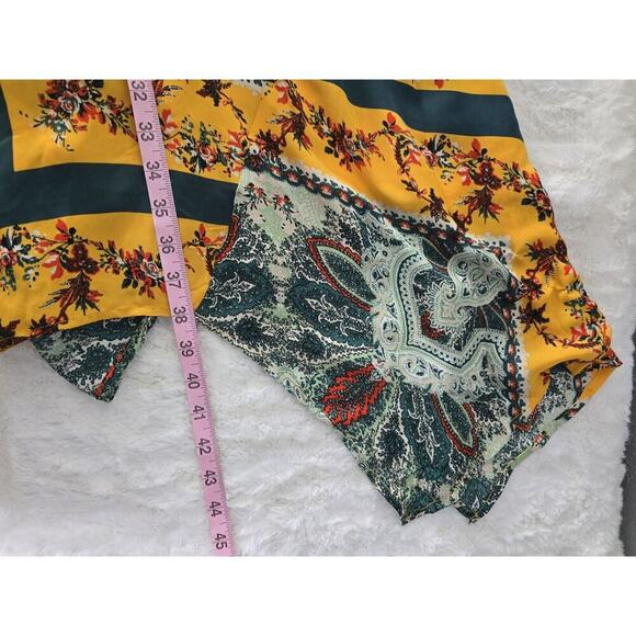 One World Sleeveless Yellow Floral V-Neck Handkerchief Dress Medium Boho - Picture 8 of 10